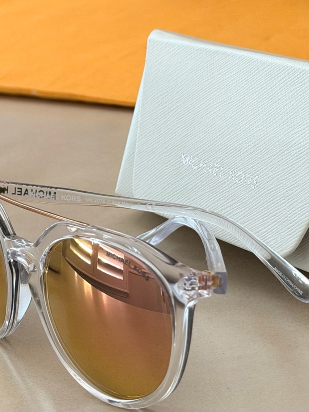 Michael Kors Clear Frame Sunglasses with Pink Mirrored Lenses - Picture 3 of 11